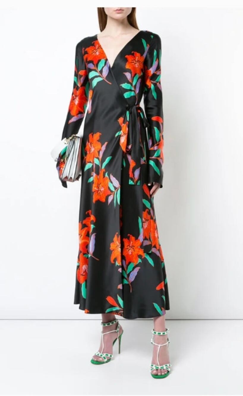 Diane von Furstenberg Tilly Argos Floral Wrap Dress 8 Black Red Silk Vacation